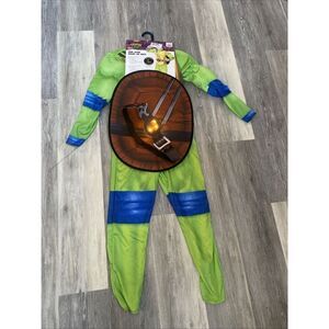 Boys TMNT Leo Leonardo Jumpsuit With Light Up Belt Costume Large  (10-12)